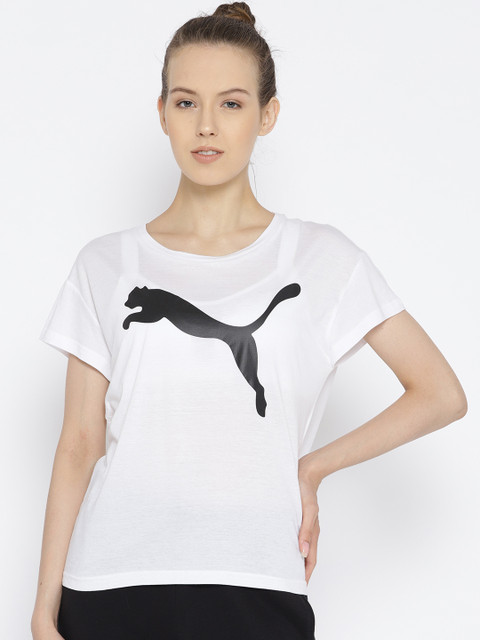 

Puma Women White Printed Active Logo Semi-Sheer T-shirt