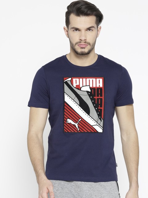 

Puma Men Navy Blue Sneaker Print Round Neck T-shirt