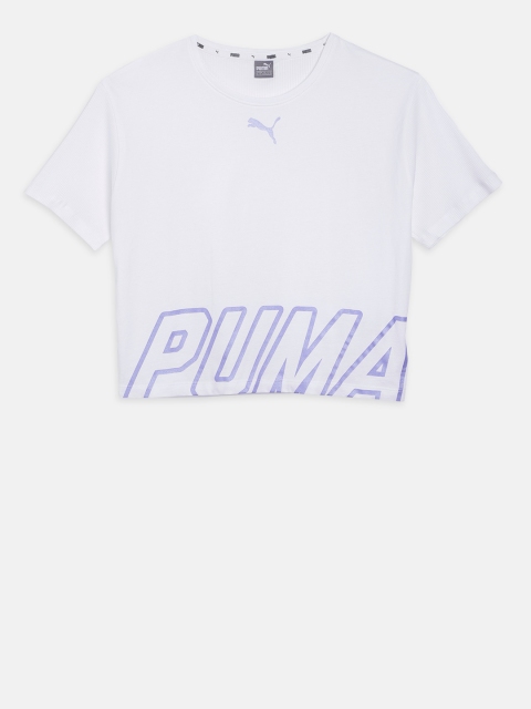 

Puma Girls White Printed Alpha Logo 2 Round Neck Boxy T-shirt