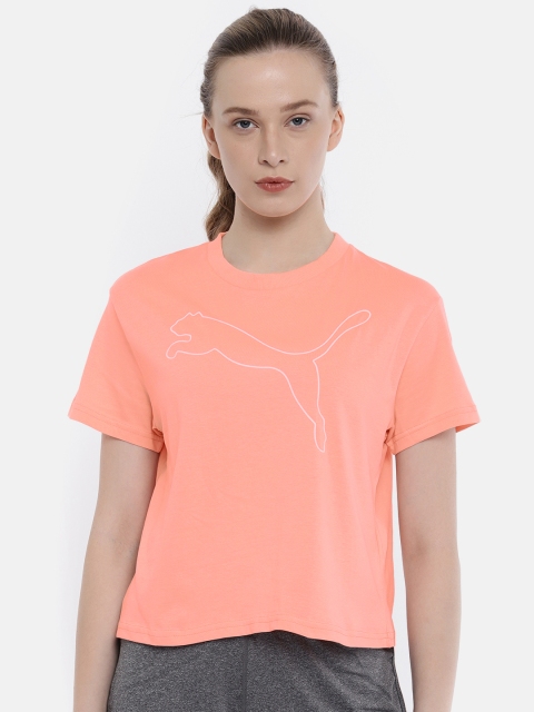 

Puma Women Peach Printed Evostripe dryCELL Round Neck T-shirt