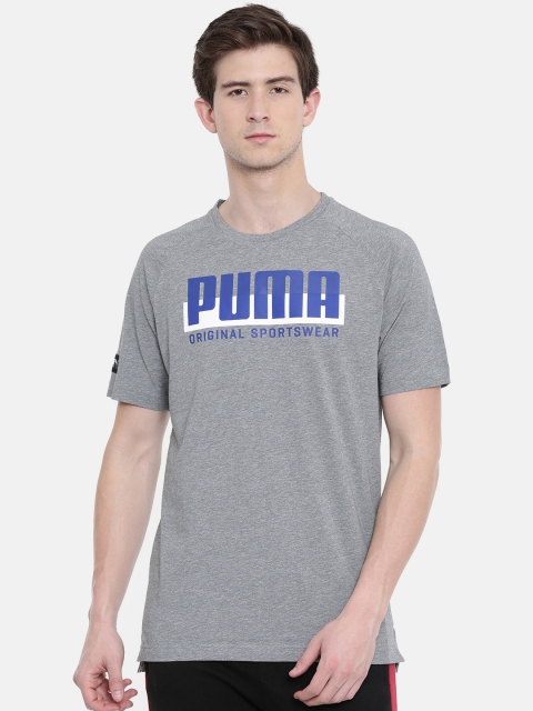 

Puma Men Grey Printed Round Neck Pure Cotton T-shirt