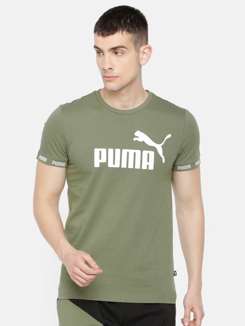 

Puma Men Olive Green Slim Fit Printed Amplified Big Logo T-Shirt