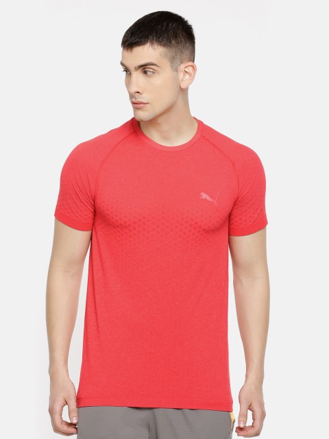 

Puma Men Red Slim Fit Self-Design Evostripe Evoknit DRY-CELL Round Neck T-shirt