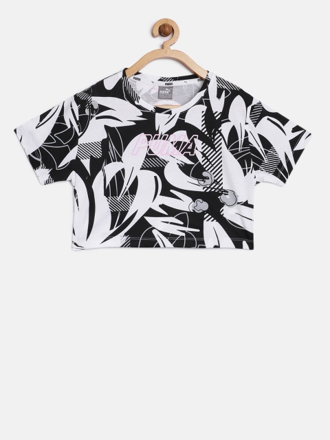 

Puma Girls Black & White Printed Alpha AOP Round Neck T-shirt