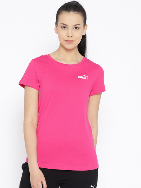 

Puma Women Pink Solid Essential Round Neck T-shirt
