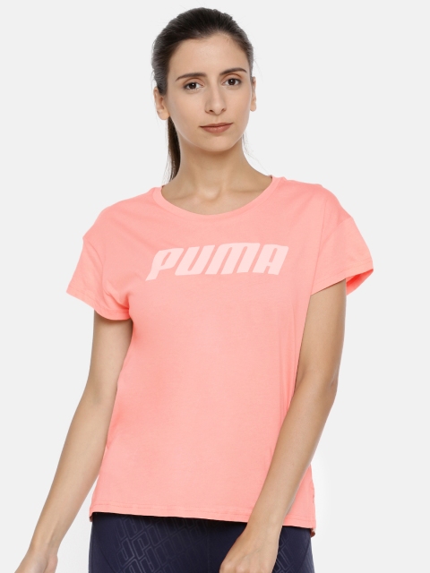 

Puma Women Peach-Coloured Printed Relaxed Fit Modern Sports Logo dryCELL Round Neck Tshirt