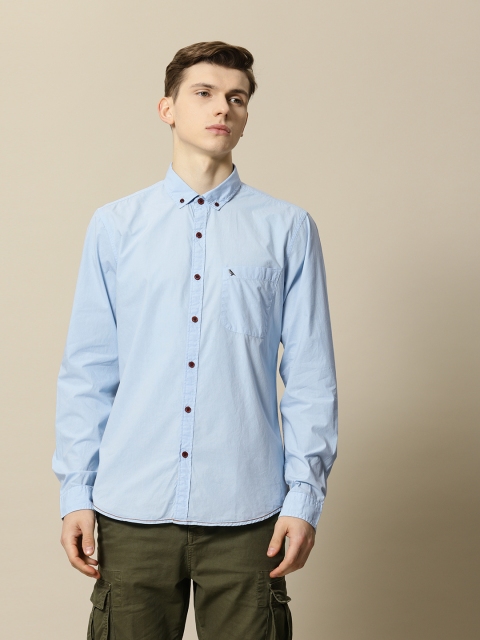 

Mr Bowerbird Men Blue Tailored Fit Solid Casual Shirt