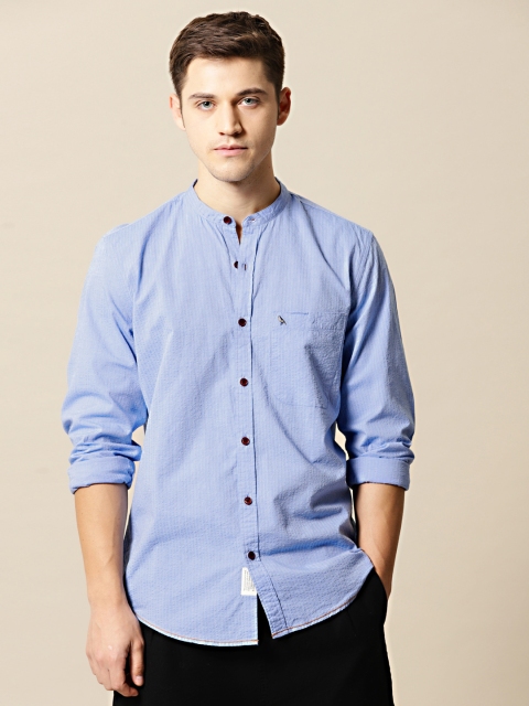 

Mr Bowerbird Men Blue Tailored Fit Self Design Casual Shirt