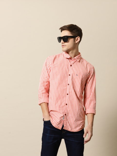 

Mr Bowerbird Men Orange & White Tailored Fit Checked Casual Shirt