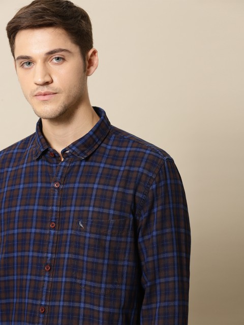 

Mr Bowerbird Men Brown & Navy Blue Tailored Fit Checked Casual Shirt