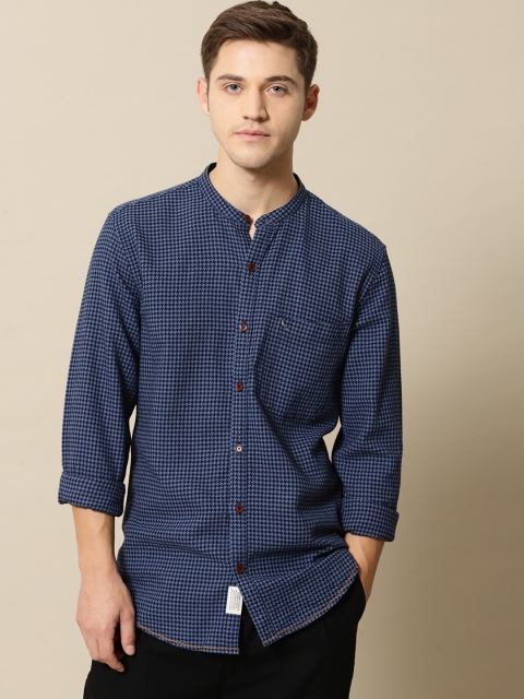 

Mr Bowerbird Men Navy Blue Tailored Fit Self Design Casual Shirt