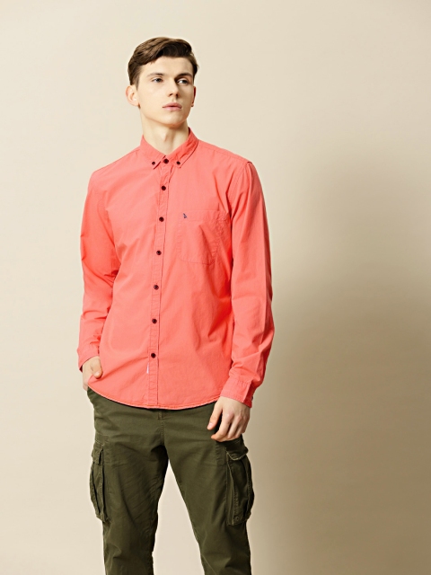 

Mr Bowerbird Men Coral Pink Solid Tailored Fit Casual Shirt