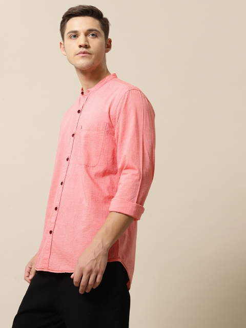 

Mr Bowerbird Men Coral Pink Tailored Fit Self-Design Casual Shirt