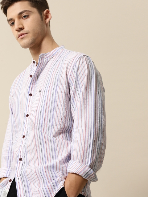 

Mr Bowerbird Men White & Blue Tailored Fit Striped Casual Shirt