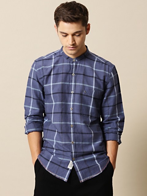 

Mr Bowerbird Men Blue & Black Tailored Fit Checked Casual Shirt
