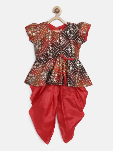 

BownBee Girls Orange & Red Printed Kurta with Dhoti Pants