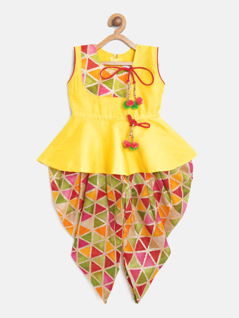 

BownBee Girls Yellow & Pink Yoke Design Kurta with Dhoti Pants