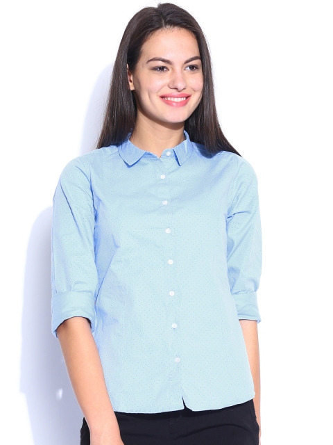 

Mast & Harbour Blue Dotted Print Casual Shirt