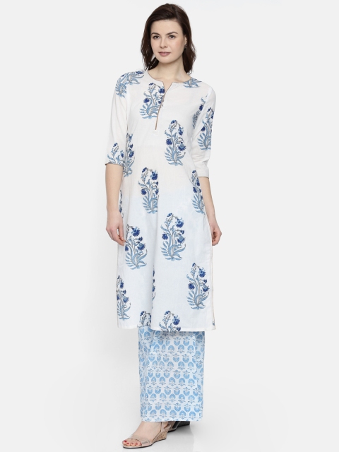 

EastKrest Women White & Blue Printed Kurta with Palazzos