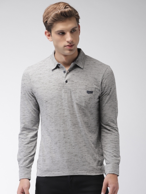 

GAS Men Grey Melange Solid Polo Collar T-shirt