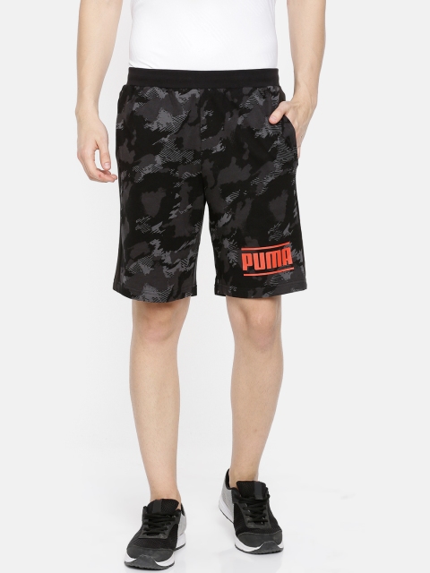 

Puma Men Black & Grey Camouflage Printed AOP Sports Shorts