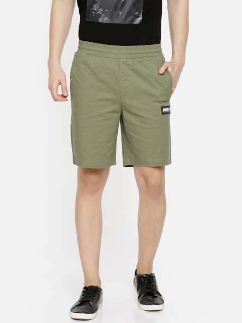 

Puma Men Olive Green Solid Regular Fit Fusion Twill 8" Regular Shorts
