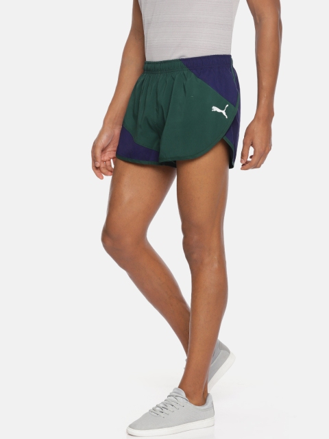 

Puma Men Green & Navy Blue Solid Ignite Split Running Shorts