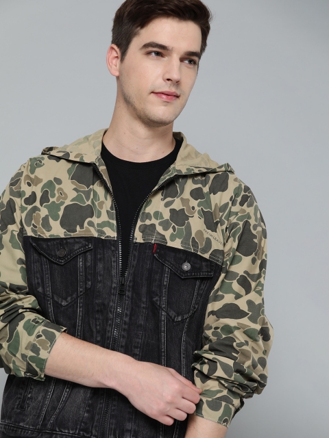 

Levis Men Black & Khaki Camouflage Print Hooded Denim Jacket