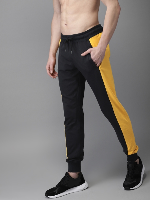 

HERE&NOW Men Black & Yellow Colourblocked Joggers