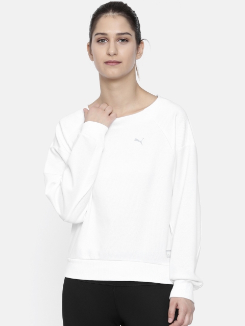 

Puma Women White Relaxed Fit Solid Fusion Crew Sweatshirt