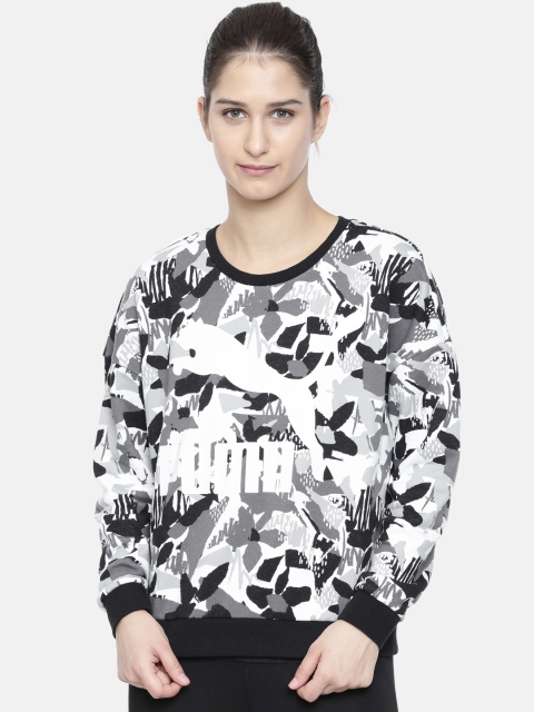 

Puma Women Black & Grey Printed Classics Logo Crew AOP Sweatshirt
