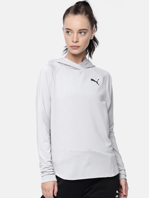 

Puma Women Grey Solid Active Heather Hooded Sweatshirt