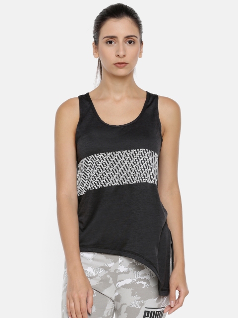 

Puma Women Black Printed Bold Logo dryCELL Asymmetric Tank Top
