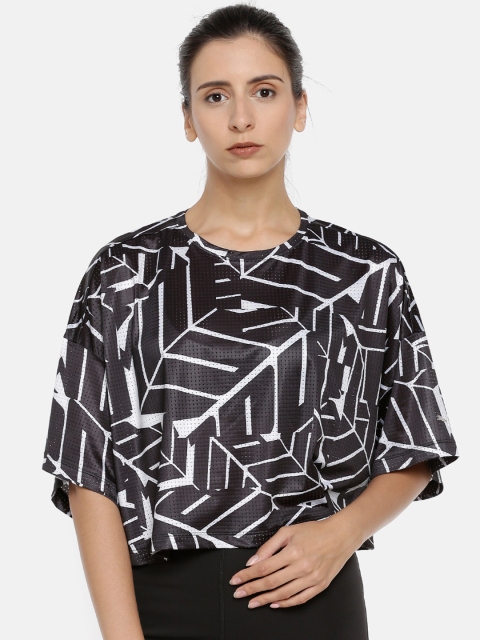 

Puma Women Black & White Self Design Cosmic TZ dryCELL Boxy Top