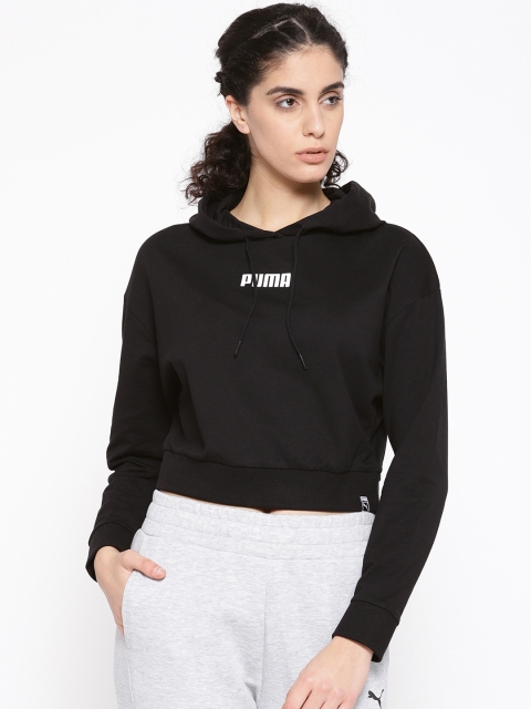 

Puma Women Black Solid Wild Pack Cropped Hooded Sweatshirt