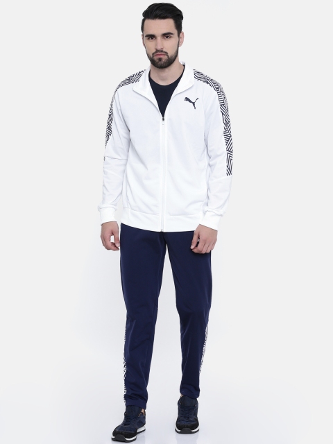 

Puma Men White & Navy Blue Graphic Tricot Op Tracksuit