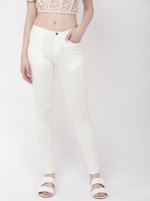 

Go Colors Women White Solid Treggings