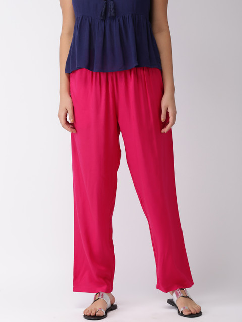 

Go Colors Women Fuchsia Pink Solid Relaxed Fit Casual Trousers
