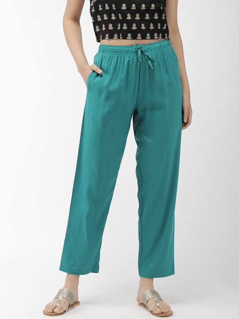 

Go Colors Teal Blue Solid Solid Relaxed Fit Casual Trousers