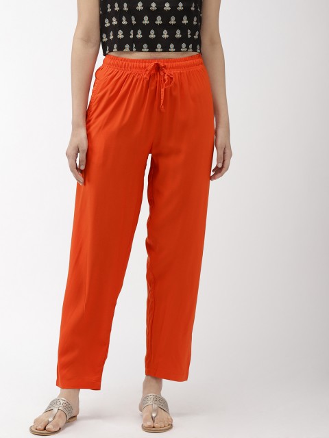 

Go Colors Women Orange Solid Relaxed Fit Casual Trousers