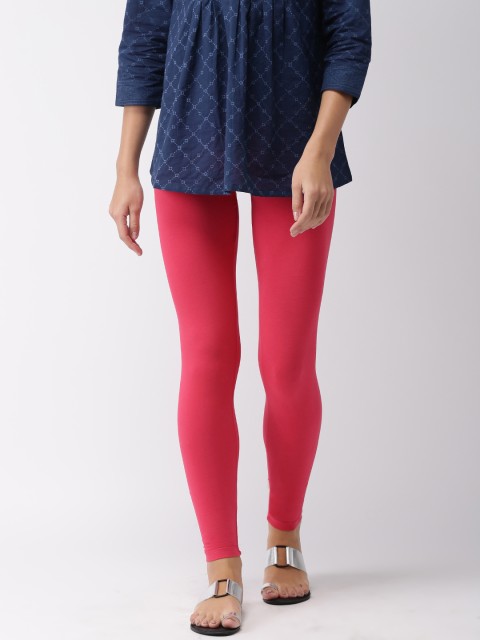 

Go Colors Women Coral Pink Solid Ankle-Length Leggings