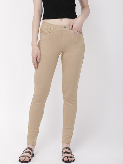 

Go Colors Women Khaki Solid Jeggings, Beige
