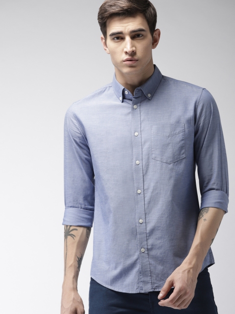 

GAS Men Blue Slim Fit Solid Casual Shirt