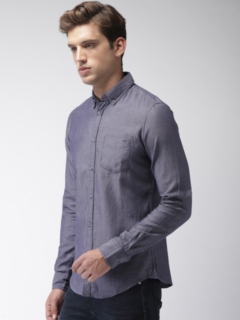 

GAS Men Blue Slim Fit Self Design Casual Shirt