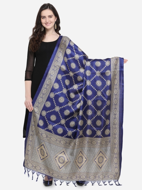 

Satrani Navy Blue Woven Design Dupatta