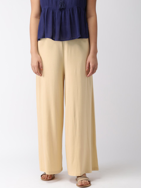 

Go Colors Women Beige Solid Wrinkle Resistant Wide Leg Palazzos