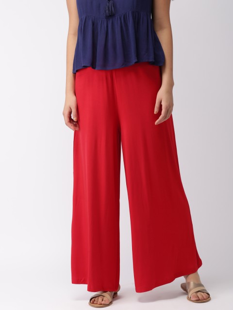 

Go Colors Women Red Solid Wrinkle Resistant Wide Leg Palazzos