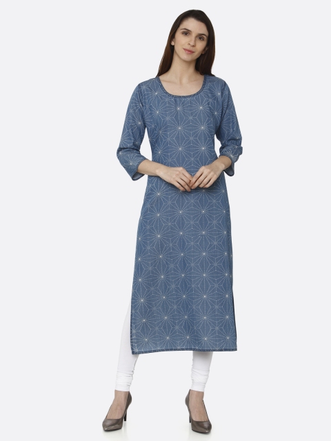 

RAISIN Women Blue Printed Denim Straight Kurti
