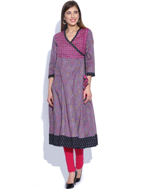 

Vishudh Women Purple Printed Angrakha Anarkali Kurta