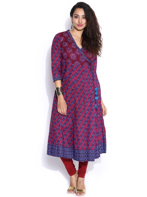 

Vishudh Maroon & Pink Printed Angrakha Kurta